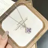 Colar de Aço Titânio Trevo de Quatro Folhas Diamante Completo Pedra da Sorte Roxa Design Personalizado Feminino Popular Transfronteiriço Corrente Clavicular de Alto Nível