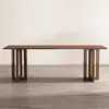 Mesa Larga de Madera Maciza y Ratán Nórdico, Muebles para Casa de Huéspedes, Banco Largo, Envío Gratis, Comedor para Apartamento Pequeño, Estilo Minimalista, Ocio Retro