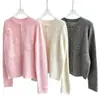 Cardigan Tricô Pesado com Bordado à Mão Gola Redonda Dopamina Crochê 3D Silhueta Top Cardigan de Lã de Alpaca