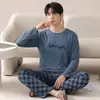 Pijama 100% Algodón para Hombre Ropa de Hombre Todo Algodón Manga Larga Pantalón Largo Juventud Casual Espesado Suéter Ropa de Casa