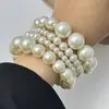 2025Ss Elegante Design de Nicho Costura com Contas de Pérola Pulseira Envolvida em Prata Pulseira de Metal