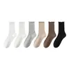 Meias Femininas Meias de Algodão Fio Meia de Cano Médio Outono Sem Costura Renda Cor Café Meias Largas Inverno Bege Par com Sapatos Birkenstock