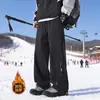 Calças Harkhanbei Outono e Inverno para Montanhismo e Esqui ao Ar Livre, Estilo Casal, Marca de Moda High Street, Estilo Ins, Calças Casuais com Forro de Fleece