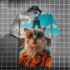 Verão 2025 novo T-shirt masculina de manga curta transfronteiriço AliExpress impressão 3D gato fofo gola redonda manga curta T-shirt top