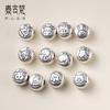Pulsera de Cuentas Redondas de Plata 999 de Plata 3D Retro del Zodíaco 10 mm DIY Hecha a Mano Accesorios de Cuerda T0733