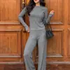 Nuevo conjunto de pijama de otoño e invierno para mujer con tejido de canalé, estampado jacquard, top de manga larga y pantalones largos, adecuado para uso casual en casa o como ropa exterior, en estilo europeo y americano