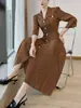 Vestido estilo Miyake, falda plisada inspirada en Chanel, cárdigan de un solo botón, falda de línea A adelgazante que ciñe la cintura, vestido elegante