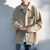 Camisa de Pana Vintage de Manga Larga para Hombre, Corte Holgado, Cuello de Solapa, Chaqueta de Trabajo, Versátil para Primavera y Otoño, Top Camisa Casual con Logo Bordado
