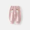 Pantalones Casuales de Invierno para Niñas, Joggers Gruesos de Felpa con Dibujos y Flores Modernos para Niños