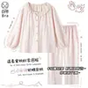 Pijama de mujer de algodón nube para primavera y otoño, con almohadillas en el pecho, conjunto de ropa de casa de manga larga con dibujos animados, venta al por mayor transfronteriza