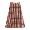 Exclusivo Transfronterizo 2026 Nuevo Moda Versátil Estilo Europeo y Americano para Mujer Falda Midi Cuadros Efecto Arrugado 5029213