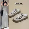 Medias pantuflas para mujer para usar en exteriores, nuevo estilo primavera y otoño 2026, zapatos sin cordones de punta cerrada y suela gruesa, zapatos perezosos sin cordones, medias pantuflas para mujer