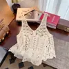 Top de Abrigo Casual sin Mangas de Cuello Redondo con Bordado de Encaje Tridimensional de Color Sólido Artístico para Mujer Tallas Grandes para Verano