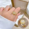 [Galvanoplastia de ouro real] Design Europeu e Americano ins Wind Geometry Diamond Ball Ring Anel Aberto de Vento Frio para Mulheres