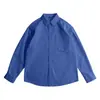 Camisa Klein azul de manga comprida para homens, tendência primavera e outono, estilosa e casual, algodão puro, corte solto, jaqueta leve