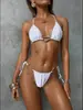 Traje de baño de dos piezas metálico de color liso estilo nuevo europeo y americano 2027, conjunto de bikini de tiras femenino, bikini de algodón