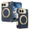 Adecuado para Apple iPhone Duo Soporte Magnético Giratorio Plegable Pantalla Marco Dorado Electrochapado Patrón de Terciopelo 18 Funda Protectora