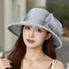 Novo Chapéu de Sol de Organza Estilo Hepburn para Mulheres, Circunferência da Cabeça Grande, Plissado, Elegante, Emagrecimento Facial, Chapéu de Mãe, Chapéu de Pescador Floral