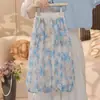 Conjunto de Verano de Seda Helada para Niñas 2025 Nuevo Elegante Vestido de Verano con Mangas Volantes y Pantalones Cortos Florales Conjunto de Dos Piezas
