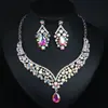 Conjunto de colar e brincos de strass brilhante moda simples europeia e americana transfronteiriço acessórios para vestido de noiva banquete temperamento feminino fabricantes
