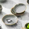 Conjunto Simples e Luxuoso de Tigelas e Pratos, Louça de Cerâmica de Alta Qualidade com Cor Sob Esmalte, Alto Valor Estético, Tigelas Domésticas, Tigelas para Sopa, Pratos de Jantar