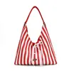 Bolsa de mão de seda listrada estilo coreano para mulheres, simples e fresca, bolsa de ombro color-blocking, bolsa de lona casual e moderna de grande capacidade