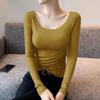 Camiseta Básica de Modal para Mujer Manga Larga Otoño e Invierno Cuello Redondo Top Máscara Textura Todo Fósforo Ajustado Cuello Bajo Camiseta de Manga Larga Moderna