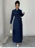 Ropa Femenina Transfronteriza Europea y Americana Otoño/Invierno 2026 Solapa Manga Larga Cintura Ceñida Larga para Viaje Estilo Traje Gabardina Abrigo