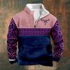 Camisa informal de moda con estampado retro para hombre, sudadera de manga larga con cuello alto y media cremallera, producto nuevo transfronterizo 2023
