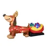 Adereços de Decoração para Gramado e Jardim Externo, Dachshund Inflável Puxando um Trenó, Enfeites Luminosos de Presente, Decorações Infláveis de Natal
