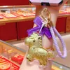 Llavero de Oro Puro 999 Colgante Dorado, Año del Caballo Bolsita de la Suerte de Pan de Oro Adorno Colgante para Coche, Regalo de Alta Gama