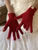 Nuevos guantes de lana tejidos de color liso, estilo coreano simple de otoño e invierno, con etiqueta, sin dedos, compatibles con pantalla táctil, guantes cálidos de dedos divididos para mujer