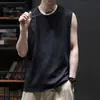 Chaleco de algodón de seda helada de verano para hombre, fino, cruzado, deportivo, de fitness, color liso, talla grande, holgado, casual, sin mangas, camiseta