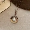 Colar Pingente Gota d'Água Redonda Folha de Ginkgo com Contas de Madeira Estilo Étnico Retrô Corrente de Suéter Tendência Colar Elegante da Moda para Mulheres
