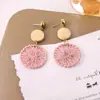 Pendientes de Borla de Círculo de Madera Japoneses y Coreanos de Aguja de Plata para Mujer, Pendientes Colgantes Geométricos Creativos Vintage con Diseño de Red de Sueños