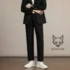 Pantalones de otoño para hombre estilo Hong Kong, corte limpio, color liso, pierna curva, caída, corte slim, estilizan, versátiles, pierna recta, pantalones casuales