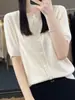 Moda Em Torno Do Pescoço Cor Sólida Cintura Apertada Emagrecimento Fivela Curta Meia Manga Lã Penteada Nova Malha Cardigan Manga Curta