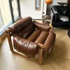 Sofá Perezoso Individual Sala de Estar Italiano Retro Ocio Diseñador Lujo Ligero Madera Maciza Jersey Sofá Silla Reclinable