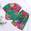 Novas roupas de verão de manga curta para crianças, algodão, seda, ar condicionado, roupas para meninos e meninas, roupas para casa, algodão artificial, grande, floral, pijama fino