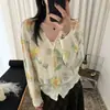 Cardigan de Punto con Estampado Floral Francés y Cuello en V para Mujer 2026 Otoño Nuevo Diseño Suelto Abrigo Suéter Top