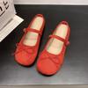 Zapatos Mary Jane planos de punta redonda francesa, boca baja, lazo, hebilla de una línea, rojo suave, brisa vespertina, zapatos planos, zapatos de ballet para mujer