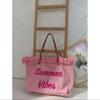 Shengmi Diseño Nicho Marca Trendy Borla Tejido Bordado Letra Bolso de Mano Gran Capacidad Todo Combinable Tote de Lona Bolso Grande