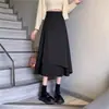 Falda midi negra de corte A para mujer, colección de primavera, talla grande, de cintura alta, estilo coreano, que cubre la cadera, falda acampanada