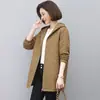Gabardina de longitud media para mujer talla grande, nuevo estilo primavera/otoño, top holgado y casual, prenda exterior de moda para mujeres de mediana edad
