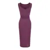 Vestido de tirantes elástico ajustado de cuello cuadrado para mujer, verano, con pliegues laterales, diseño acanalado que ciñe la cintura, adelgazante, sexy bodycon largo