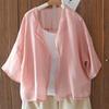 Gola redonda solta plus size Cardigan Moda Desgaste Exterior Verão Colorido Botão All-match Meia Manga Camisa Fina Camisa Pequena Feminina