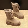 SJN2899-3A Aumento de Altura Suela Gruesa Forro Polar Cálido Piel Botas de Nieve para Mujer 2024 Invierno Nuevo Antideslizantes Zapatos de Algodón