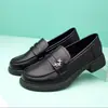 Mocassins para Mulheres, Novo Estilo Primavera e Outono, Salto Grosso, Sola Macia, Estilo Britânico, Sapatos de Couro Brilhante, Sapatos de Uma Sola para Mãe