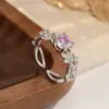 Anillo Romántico de Zirconia con Forma de Hoja Estilo Francés, Exquisita Artesanía de Microincrustación, Anillo Abierto, Accesorio de Ambiente Suave y Sensación de Alta Gama