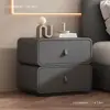 Gabinete de noche estilo crema para dormitorio, mesa de noche para el hogar, gabinete de almacenamiento de cuero de lujo ligero de alta gama, mesa de noche sin instalación